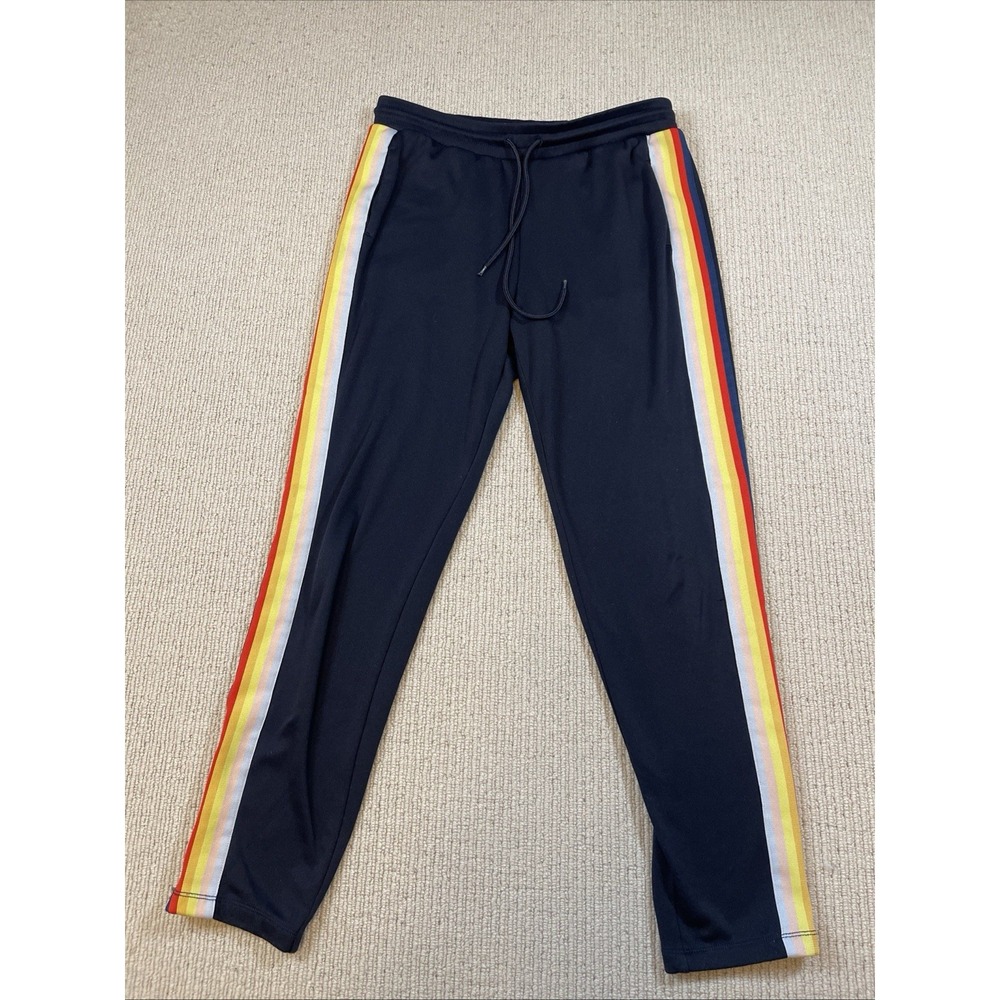 AMERICAN EAGLE Women's Small Track Pants Zip Ankle Rainbow Striped Navy